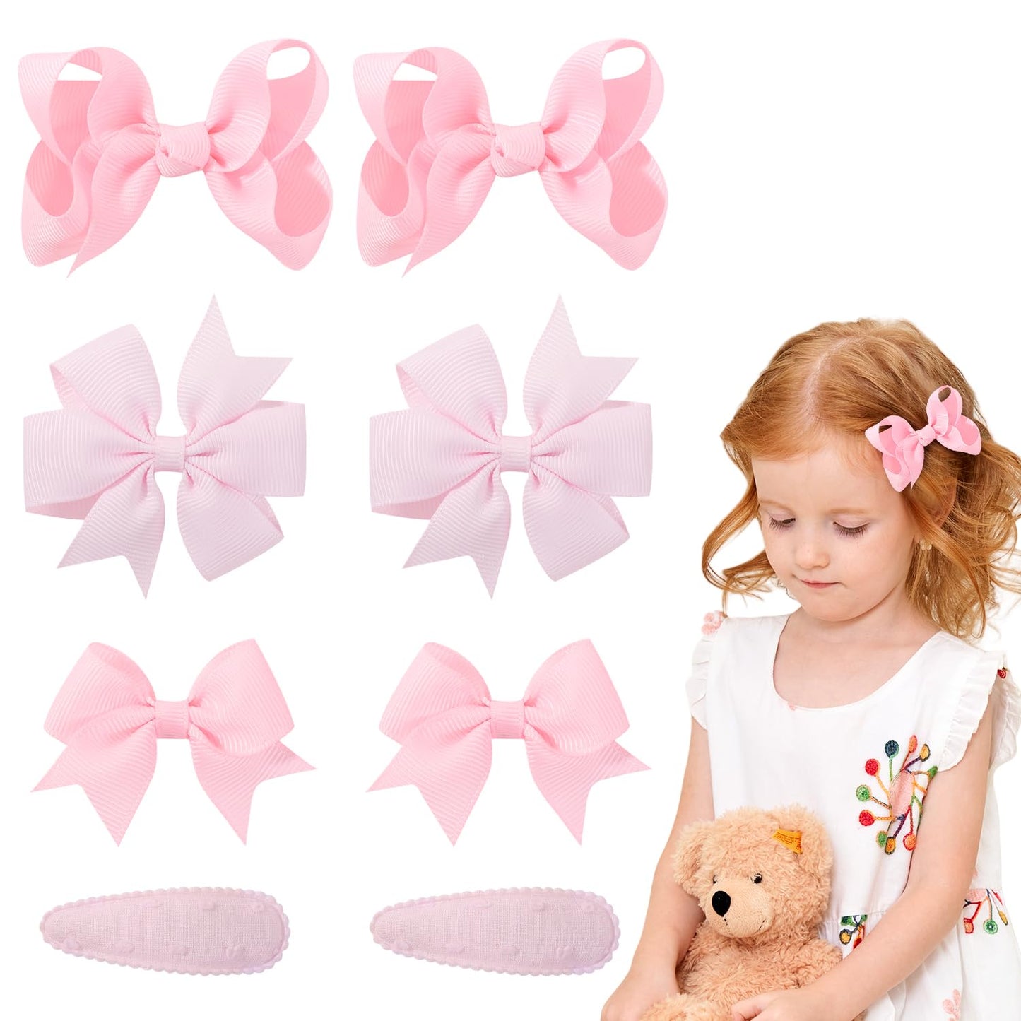 choicbaby 8pcs Baby Girl Hair Bow Clips Set, Pink Toddler Hair Clips Boutique Grosgrain Ribbon Bow Hair Barrettes Accessories for Infant Toddler Kids