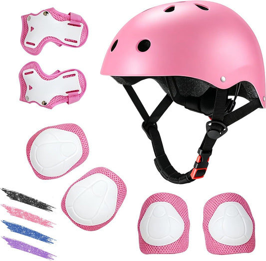 Kids Bike Helmet for Ages 2-14, Adjustable Safety Toddler Helmet with Protective Gear Set, Skateboard Scooter Helmets with Knee Elbow Pads Wrist Guards