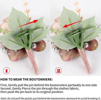 Pink Corsage and Boutonniere Set, Boutonniere for Men, Wrist Corsage Bracelets Rose Buttonholes Suit Decoration for Prom, Wedding, Party, Bride, Bridesmaids(Pink)
