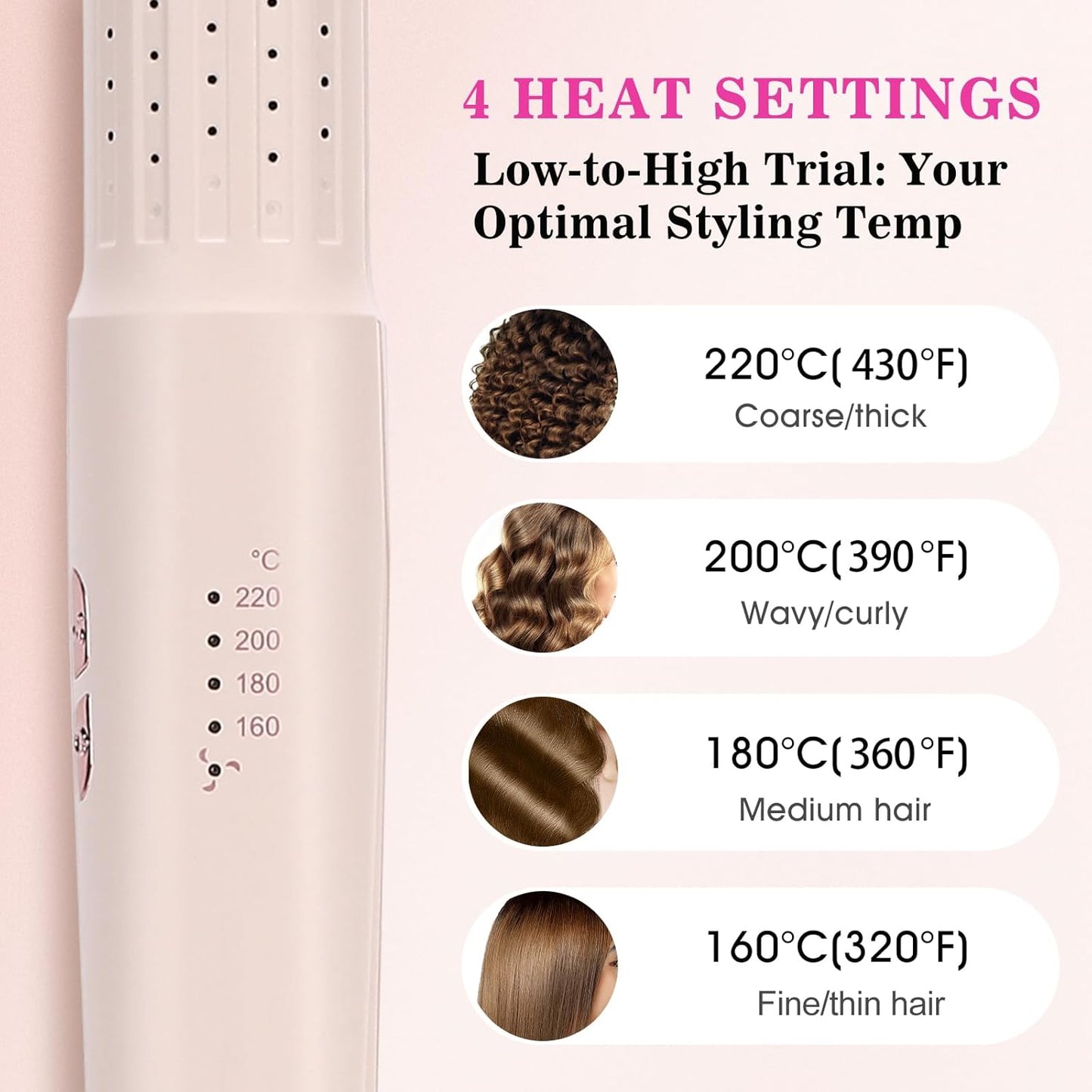 Hair Straightener and Curler, 2-in-1 Flat Iron & Airflow Curling Iron, Cool Air Hair Styling Tool, Ceramic Hair Straightener for Women, Dual Voltage, Blush Pink