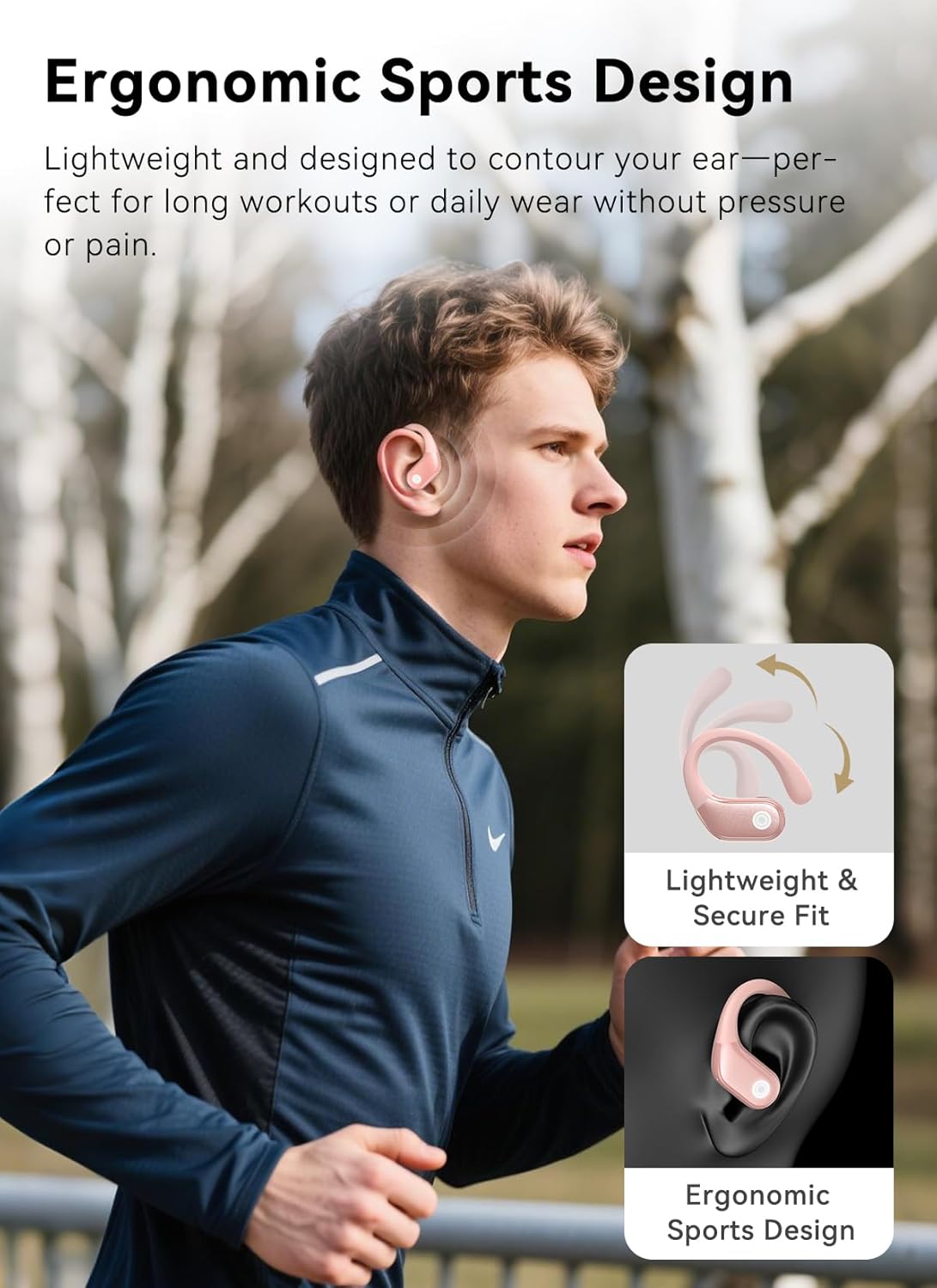 jaddsa Wireless Earbuds, 2026 ENC Noise Cancelling Ear Buds with Smart Touchscreen, Bluetooth 5.4 Headphones, Bass Stereo Sound Over-Ear Earbuds, 5 EQ Modes for Sports/Travel/Gym- Rose Gold