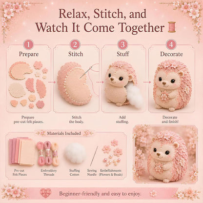 Pink Woodland Friends DIY Felt Patchwork Kit, Magic Forest Animals 3D Felt Sewing Kit DIY Creative Patchwork Art Craft for Beginner Crafters Home Decor Unique Handmade Gift，Blush Lamb