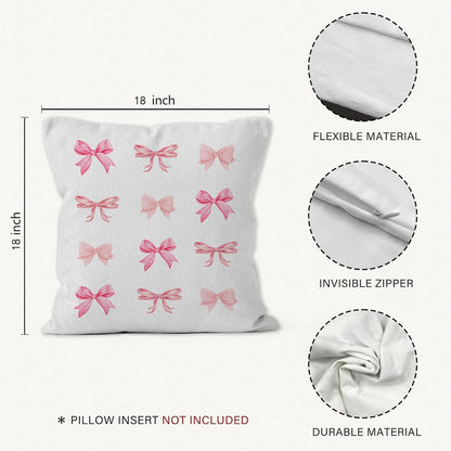 Pink Bow Throw Pillow Covers, Coquette Pillow Covers, Girly Decorative Pillow Covers for Girls Room Aesthetic, Coquette Room Decor, Bow Room Decor, Preppy Trendy Decor Pillow Covers 18x18