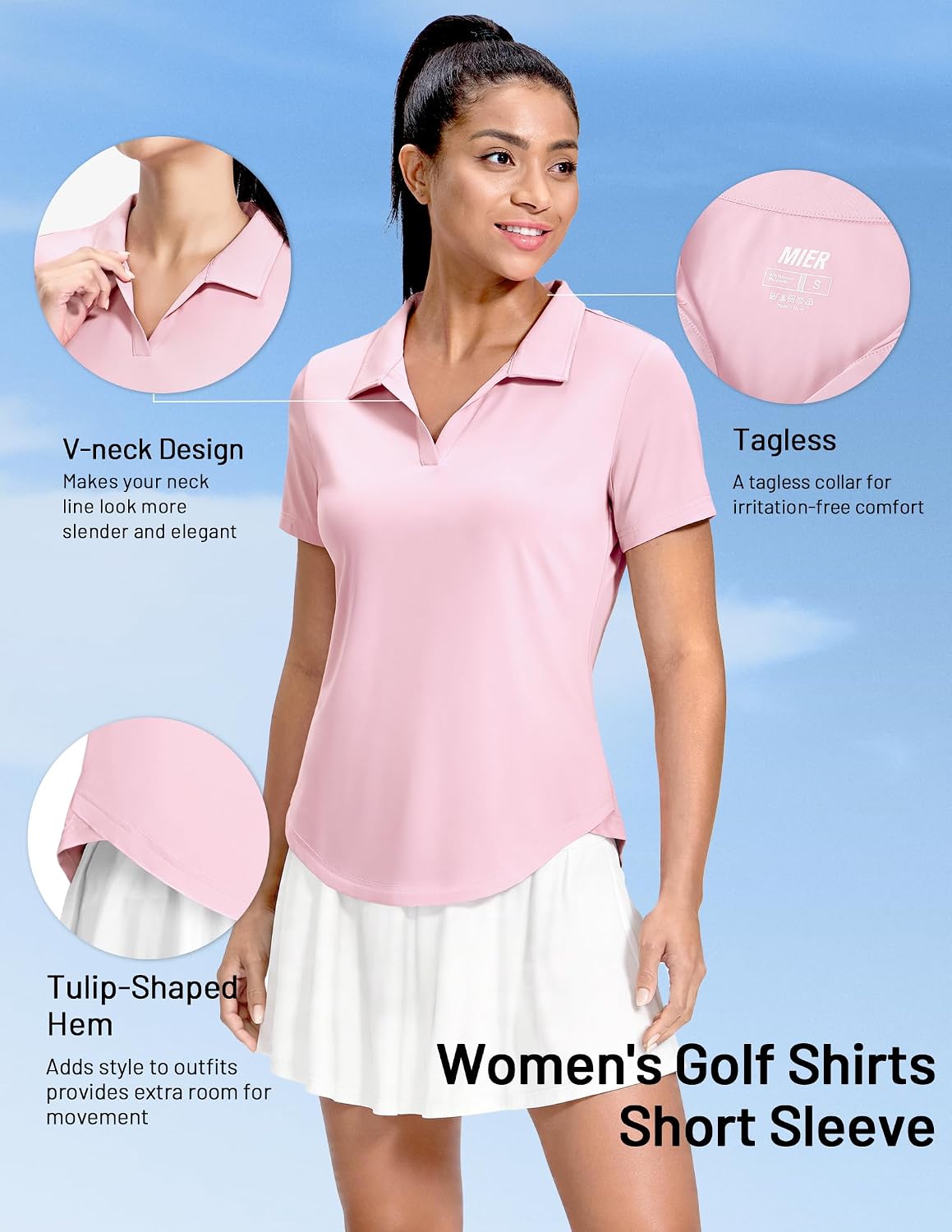 MIER Polo Shirts for Women V Neck Short Sleeve Golf Tennis Shirts Quick Dry Soft UPF 50+ Collared Active Tops, Lightweight