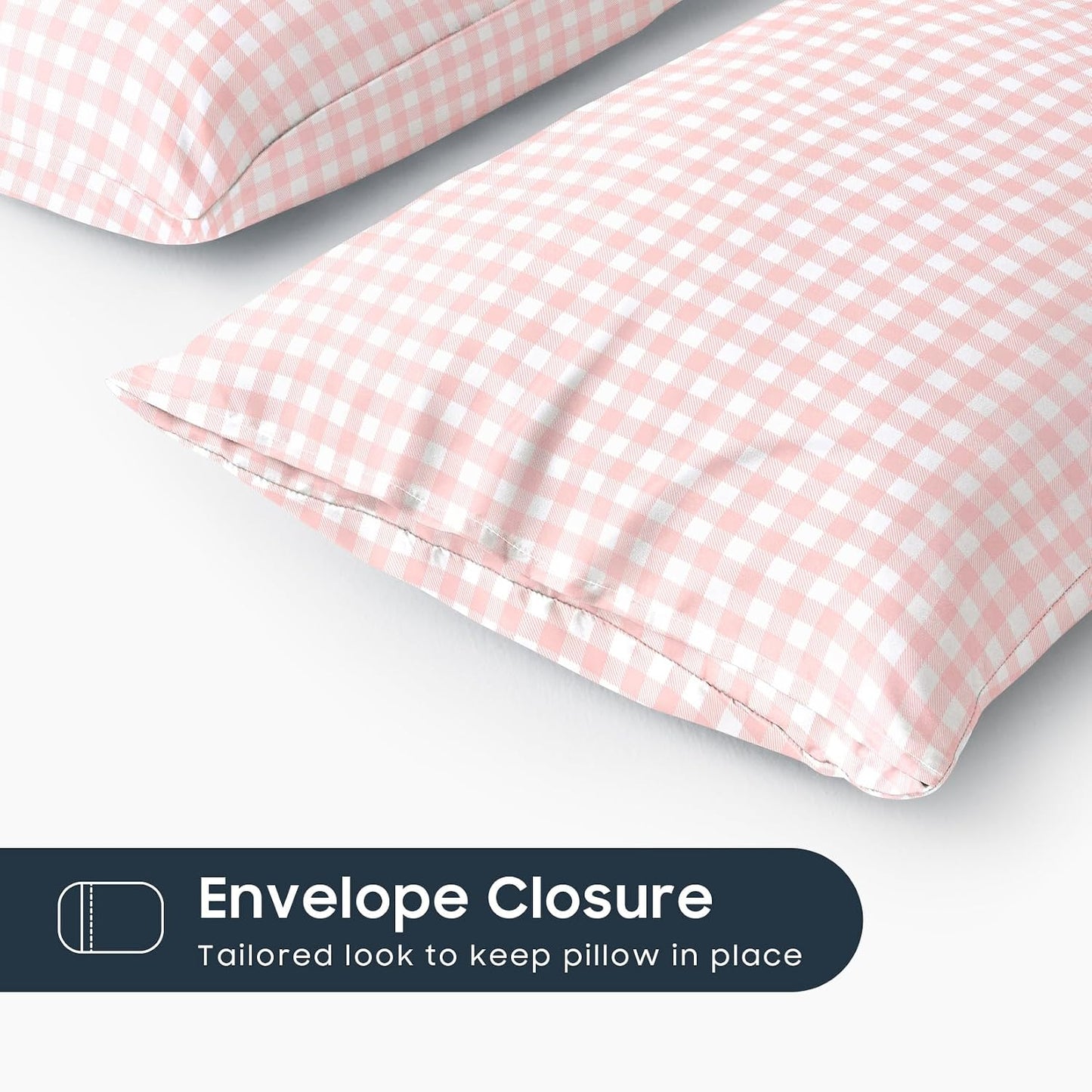 Wake In Cloud - Gingham Pillow Cases, Plaid Checkered Check Cute Preppy Pattern Printed, Set of 2 Soft Pillowcases Pillow Shams Covers, Light Pink, Standard Size 20x26 Inches
