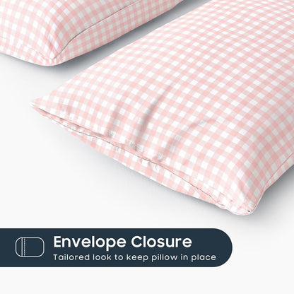 Wake In Cloud - Gingham Pillow Cases, Plaid Checkered Check Cute Preppy Pattern Printed, Set of 2 Soft Pillowcases Pillow Shams Covers, Light Pink, Standard Size 20x26 Inches