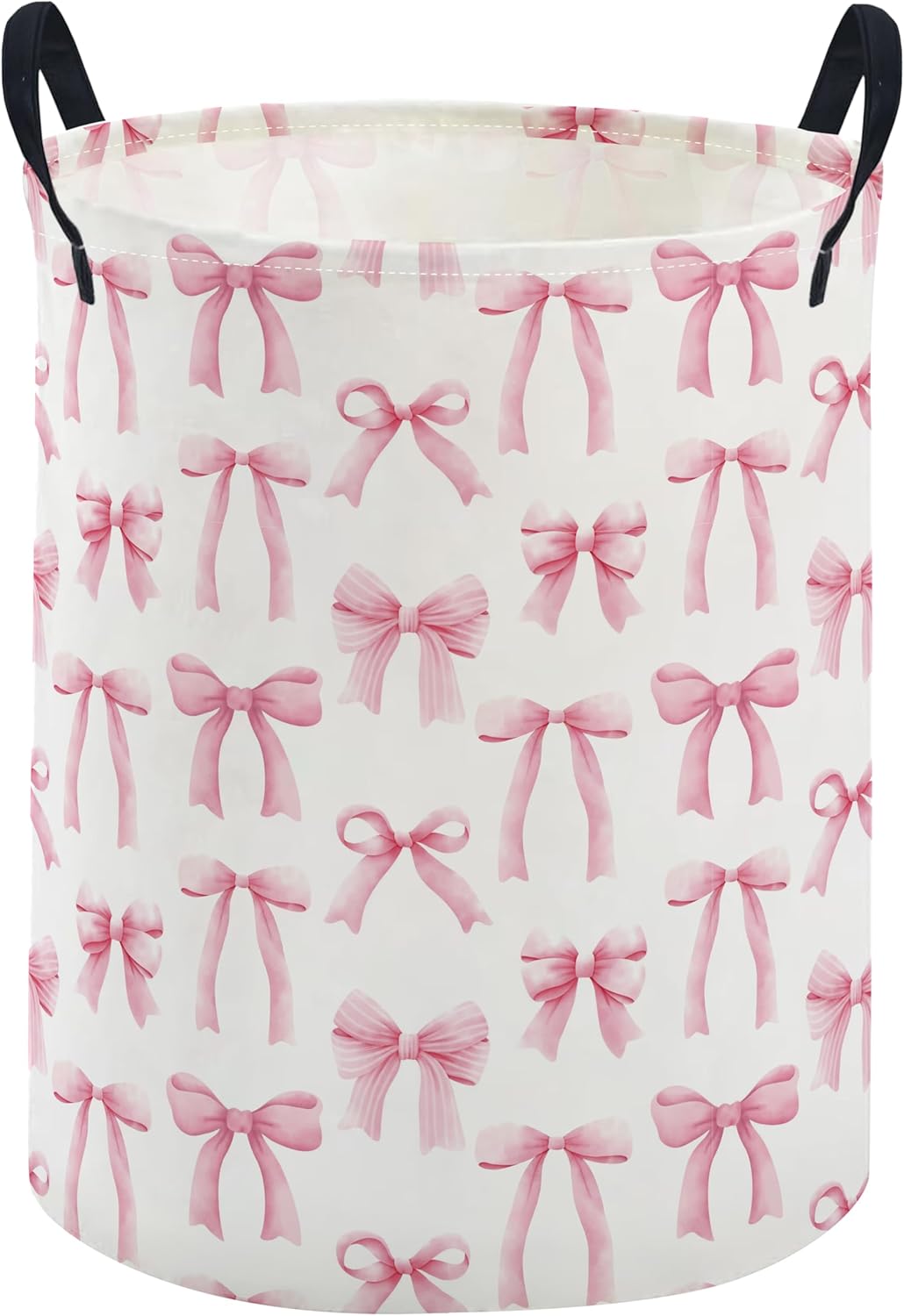 ESSME Kids Laundry Basket,Pink Hamper Collapsible Canvas Waterproof Storage Bin for Girls, Cute Hamper,Gift Baskets(Bowknot)