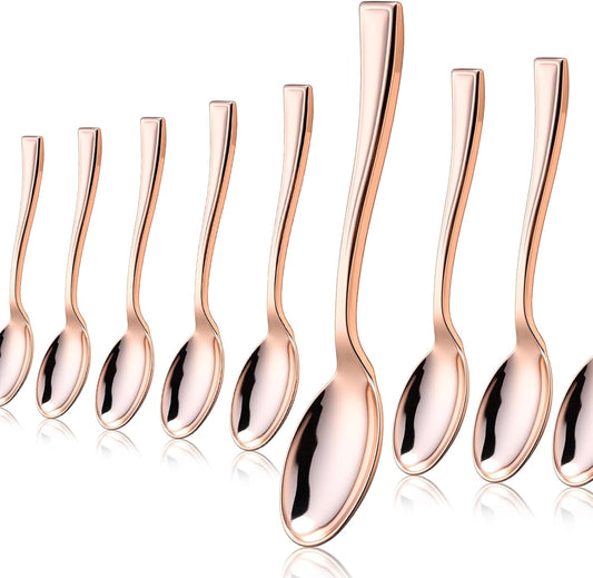 Mimorou 300 Pcs Disposable Mini Spoons Set 4 Inch Small Plastic Desserts Heavy Duty Tasting Spoons for Appetizers, Puddings, Ice Creams (Rose Gold)