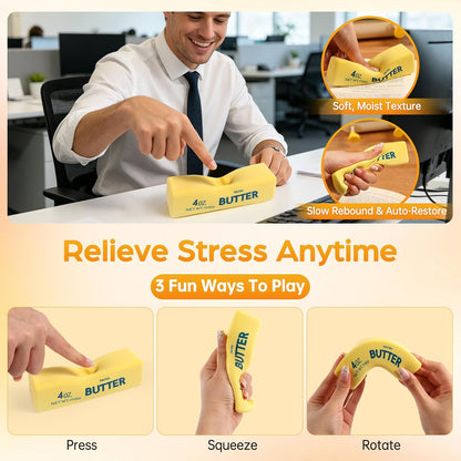 Butter Squishy Slow Rising Stress Relief Toy - New Realistic Butter Stick Squeeze, Soft PU Foam Fidget for Anxiety & Sensory Relief, Cute Desk Decor for Kids, Office, School & Daily Use（1 Pack Pink ）