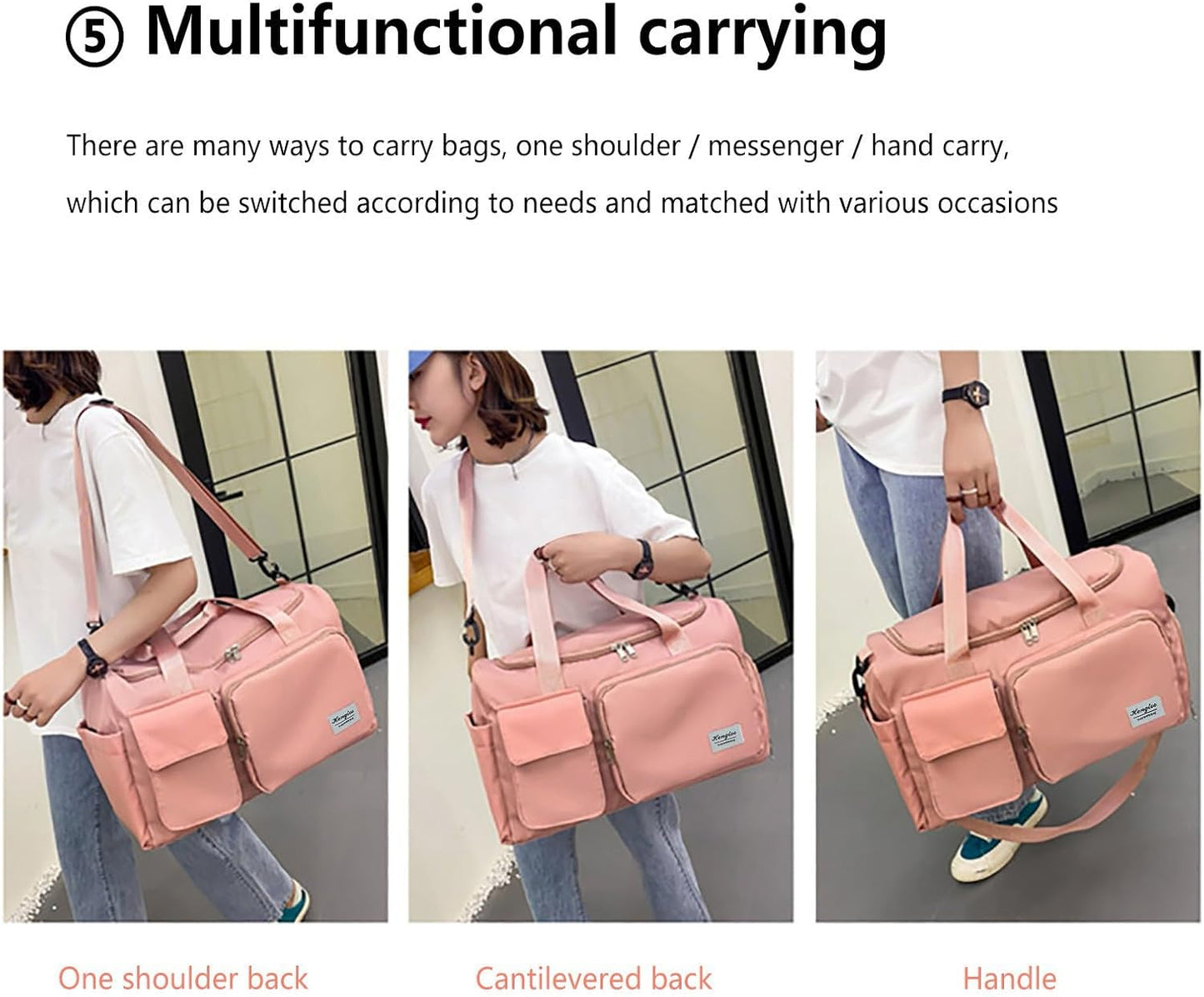 Pink Gym Bag with Shoe Compartment, 30L Capacity Waterproof Durable Weekender Bag with Dry Wet Separation Pocket,Breathable Lightweight Mens Duffle Bag for Travel Sports Fitness Workout