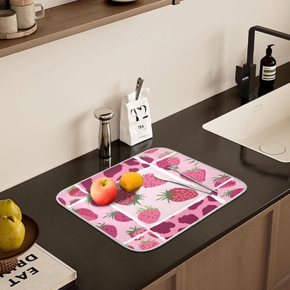 Strawberry Pink Leopard Pattern Dish Drying Mats for Kitchen Counter Mat 18x24 inch Microfiber Dish Drainer Mat Absorbent Draining Mat Rack Mat Dishes Pad