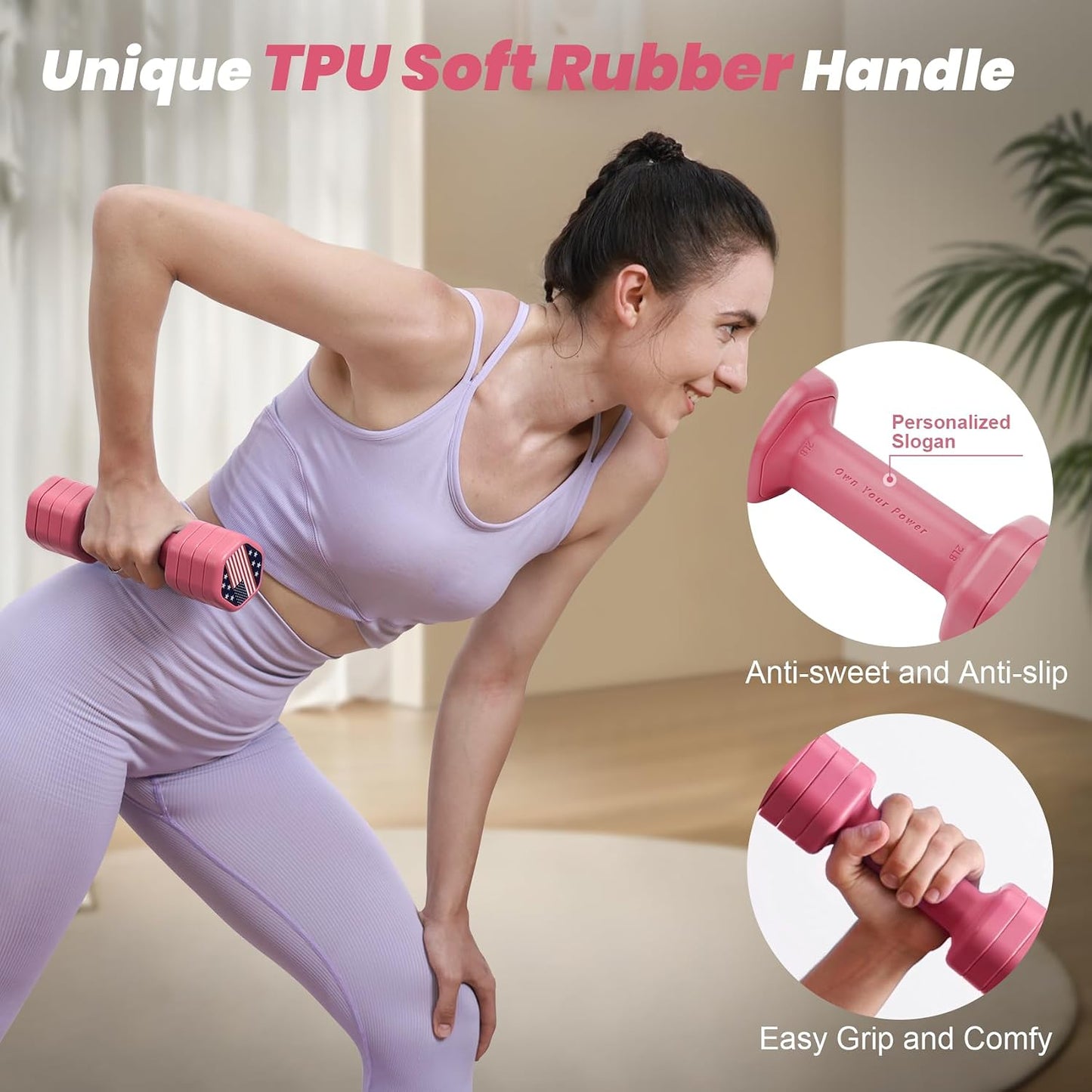Zempox Adjustable Dumbbell Set of 2, 4 in 1 Hand Weights for Women at Home, 5 lb Weights Dumbbells set of 2, Each 2lb 3lb 4lb 5lb with TPU Soft Rubber Handle for Home Gym Exercise Training