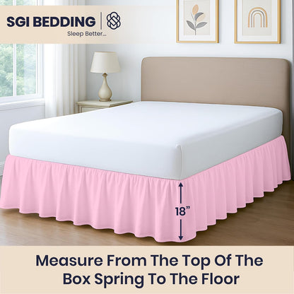 SGI bedding 18 Inch Drop Ruffled Bed Skirt Full Size - Classic Gathered Styling, Platform Style Dust Ruffle with Secure Fit, Split Corners, Wrinkle-Resistant Microfiber - Pink