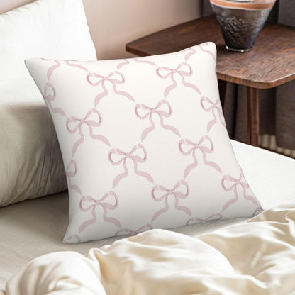 Pink Bow Pillow Covers Cream Ribbon Bow Decorative Throw Pillows Covers 18x18 Inch Set of 2 Bowknot Pillowcase Cushion Cover for Couch Sofa Bedroom