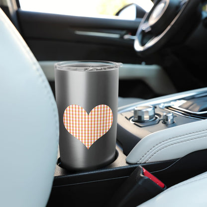 Cute Peach Yellow Plaid Checkered Gingham Pattern Minimalist Stainless Steel Insulated Tumbler