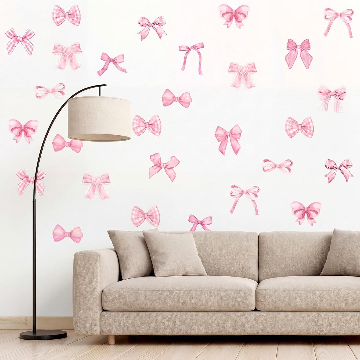 60Pcs Pink Bow Decals Bow Wall Stickers Vinyl Bowknot Decals Sticker Bows Knot Walls Decor Bowtie Decal Peel and Stick Bows Wall Decoration for Nursery Room Home Bedroom Decor, 4"