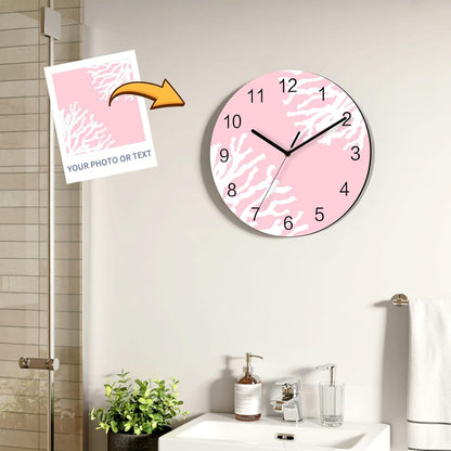 Ocean Wall Clock Battery Operated Non-Ticking 10" Round Wood Clocks, Coral Texture Marine Pink Kitchen Wall Clock for School Bathroom Living Room Home Office Wall Decor