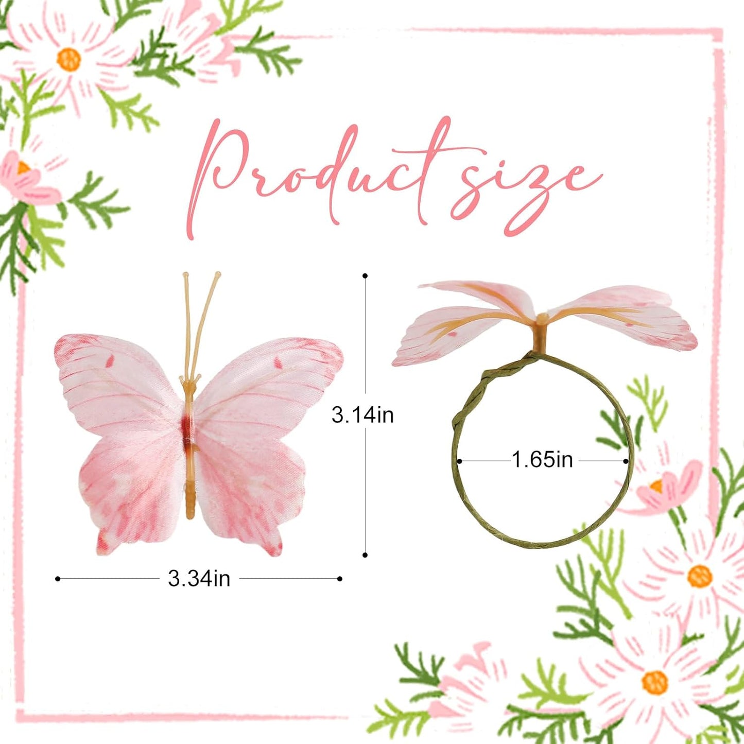 Handmade Pink Butterfly Napkin Ring Set of 12, Rustic Napkin Rings with Green Buckles for Wedding Birthday Valentine's Day Spring Party Dinner Napkin Holder Table Decor (Pink)