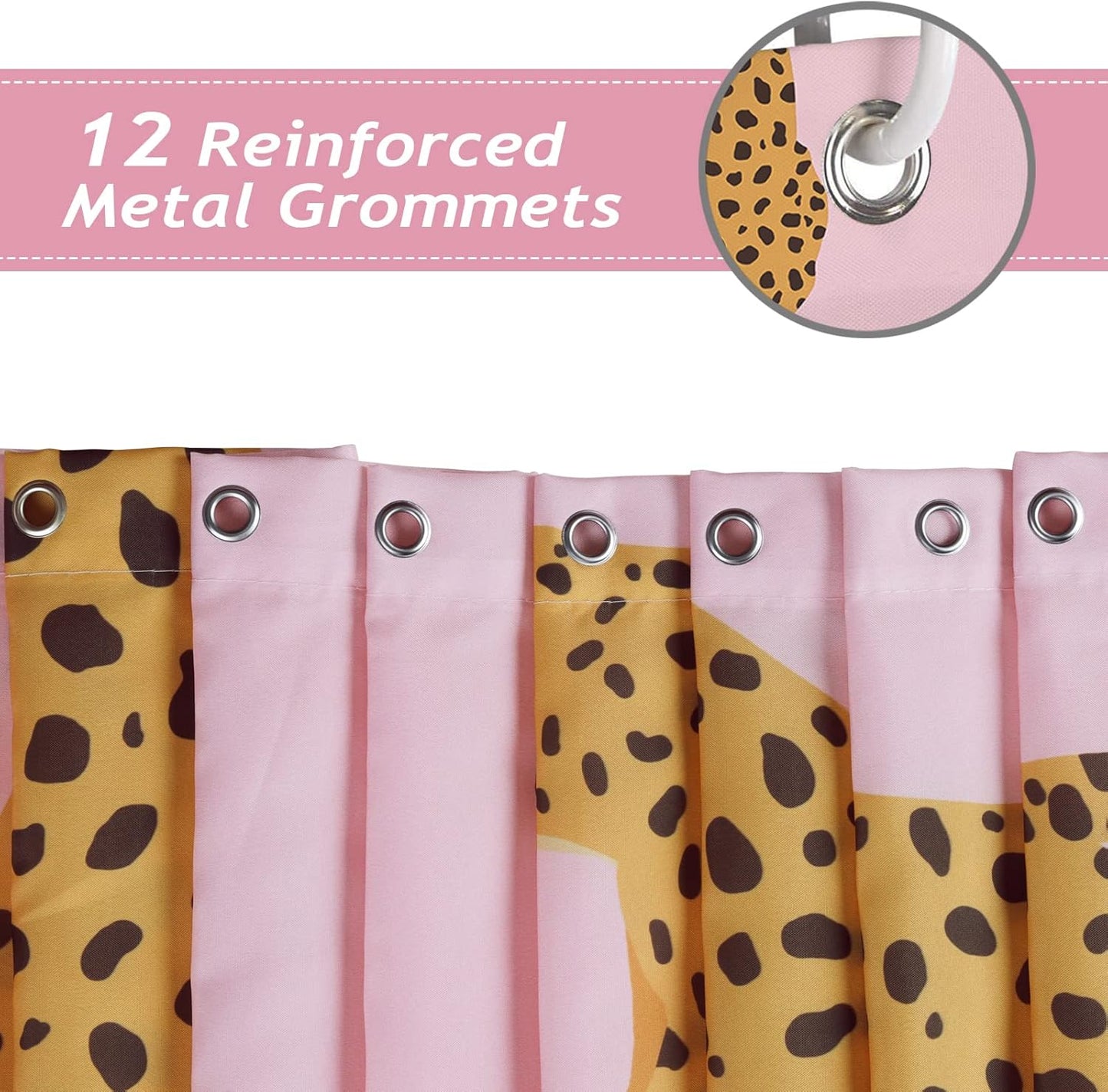 Bonhause Pink Leopard Shower Curtain, Trendy Cheetah Tropical Animal Bathroom Curtain 72x72 Inch Polyester Fabric Waterproof Bath Curtain with 12 Hooks