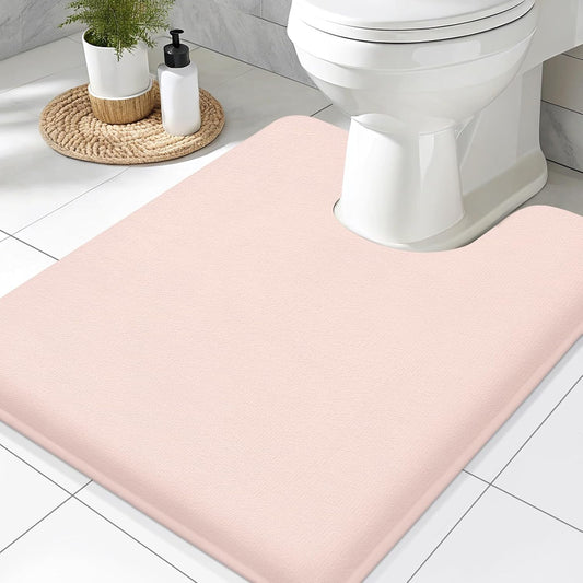 Smiry Memory Foam Toilet Rugs U-Shaped 24x20, Extra Soft Absorbent Non-Slip Contour Bathroom Rugs, Machine Washable Bath Mats for Toilet, Pink