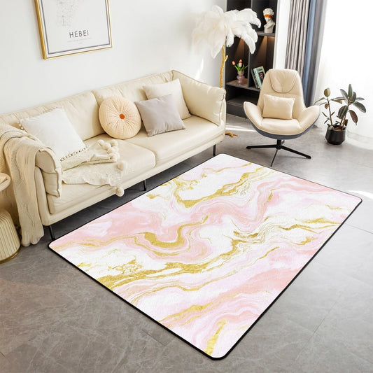 Erosebridal Marble 5x7 Large Area Rug, Preppy Pastel Pink Living Room Rug, Abstract Marble Texture Design Rugs for Bedroom Retro Style Watercolor Artwork Design Indoor Floor Mat, Minimalist Decor