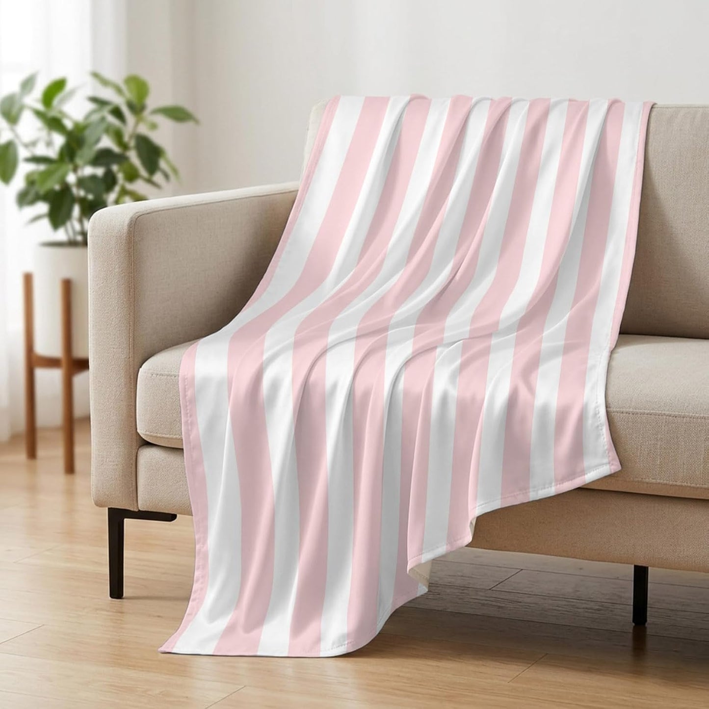 Cooling Blanket 50"x60", Classic Pink Stripes Summer Cooling Blanket Breathable Lightweight Ice Blankets Geometric Vertical Striped Blankets for Night Sweats