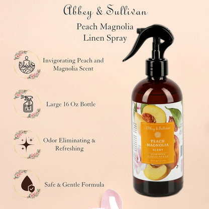 Abbey & Sullivan Odor Eliminating and Refreshing Linen and Room Spray, Peach Magnolia, 16 oz