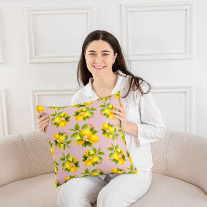 Manfei Lemon Throw Pillow Covers 16"x16" Set of 4 Botanical Lemon Cushion Cover for Couch Sofa Tropical Fruit Decorative Pillowcases Baby Pink Yellow Soft Pillows Covers