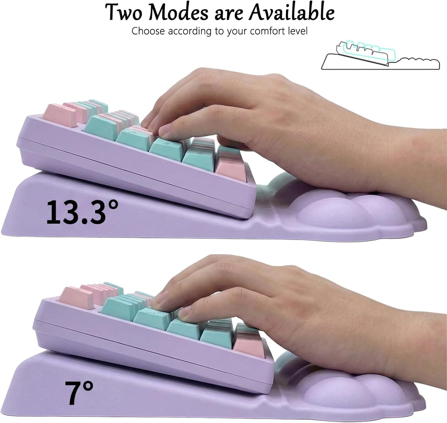 Computer Keyboard Stand Pad with Wrist Rest Colorful Cloud Keyboard Pad Support with Comfortable Rainbow Wrist Pad Cute Ergonomic Tilted Keyboard Riser Holder for Desktop Office Home Pink Purple Blue