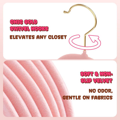 Korpai 50 Pack Kids Velvet Hangers 14 Inch, Non-Slip, Ultra Slim,Space-Saving Kids Hangers with 360° Swivel Hook, 7LBS Capacity, Kids Clothes Hangers Ideal for Childrens' Dresses/Shirts/Coats,Pink