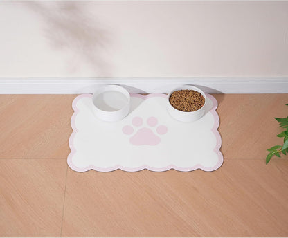 Scalloped Dog Feeding Mat, Absorbent Mats for Dog Food and Water Bowl, Dispenser, Cute Elegant Aesthetic Preppy Pastel Pink Scallop Pet Placemat for Dogs, Cats, Puppy Accessories, 14" X 19”