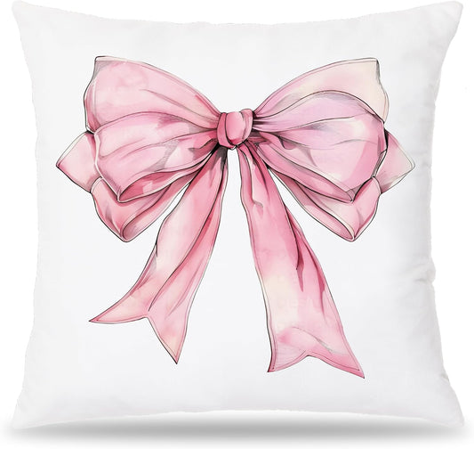 Pink Bow Coquette Pillow Covers 18x18, Pink Bow Coquette Preppy Room Decor, Girly Bedroom Decor
