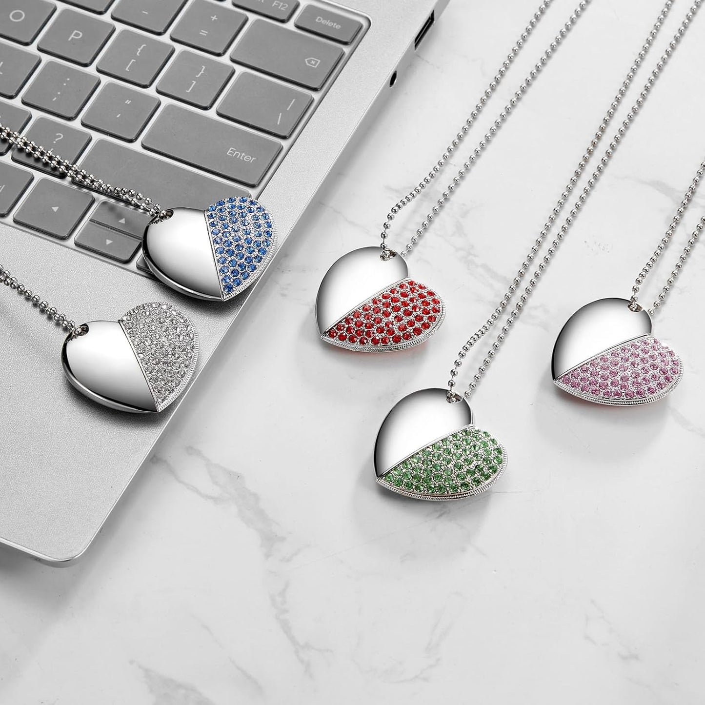 USB Flash Drive, 16GB/32GB/64GB/128GB USB2.0 Heart Shape Memory Stick Date Storage Pendrive Thumb Drives with Chain（64GB,Pink Heart