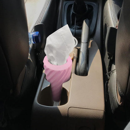 Car Cup Holder Tissue with 3 Pack Facial Tissues, Car Tissues Cylinder, Refillable Round Travel Tissue Tube for Vehicle, Office, Home Use (Pink)