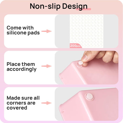 Vtopmart 44 PCS Plastic Drawer Organizers Set, 4-Size Versatile Bathroom and Vanity Organizer Trays, Non-Slip Storage Containers for Makeup, Jewelries, Bedroom，Kitchen Utensils and Office, Pink
