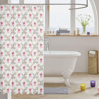Erosebridal Pink Bow Shower Curtain | Garden Abstract Blooming Bathroom Shower Curtain Sets Coquette Bow Waterproof Bathroom Curtains Dreamy Princess Style Bath Curtain 72" Wx72 L