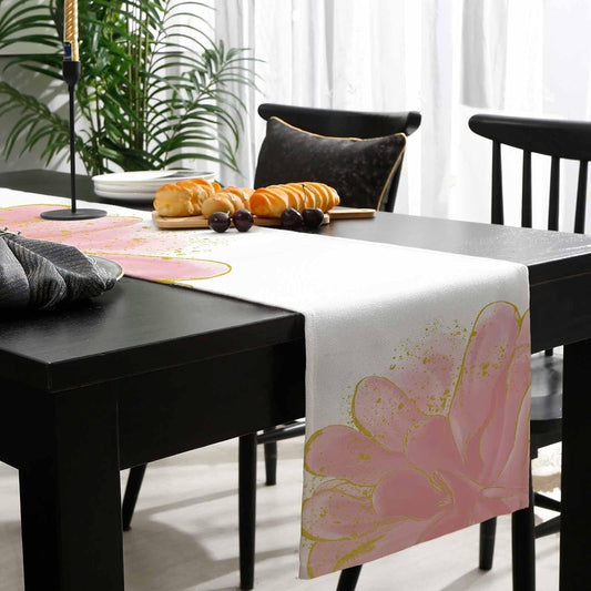 Blush Pink Gold Table Runner-Cotton Linen- 48 Inch Holiday Dresser Scarves, Abstract Contemporary Flower Art Tablerunner for Kitchen Coffee/Dining Bedroom Home Living Room Dinner Scarf Décor 13x48