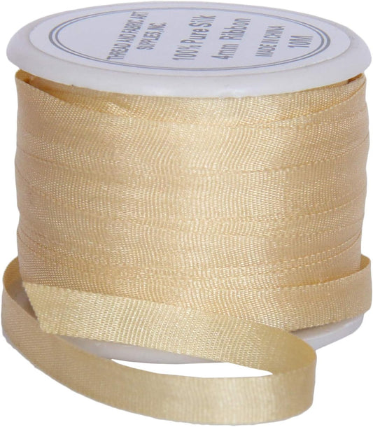 Threadart Pastel Peach 4mm 100% Pure Silk Ribbon - Single Spool | Soft 100% pure silk ribbon on a single spool - perfect for ribbon embroidery, bows, jewelry & fine crafts