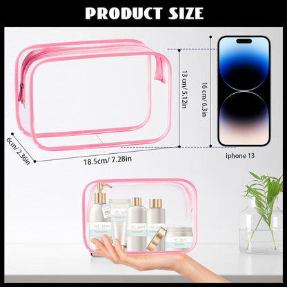 YedsIntu 16-Piece Makeup Bags, Waterproof Toiletry Bag Carry Pouch Portable Cosmetic Bag PVCTravel Clear Pouches Carry-on Travel Essentials Transparent Storage Organizer Bag (Rose Pink-M)