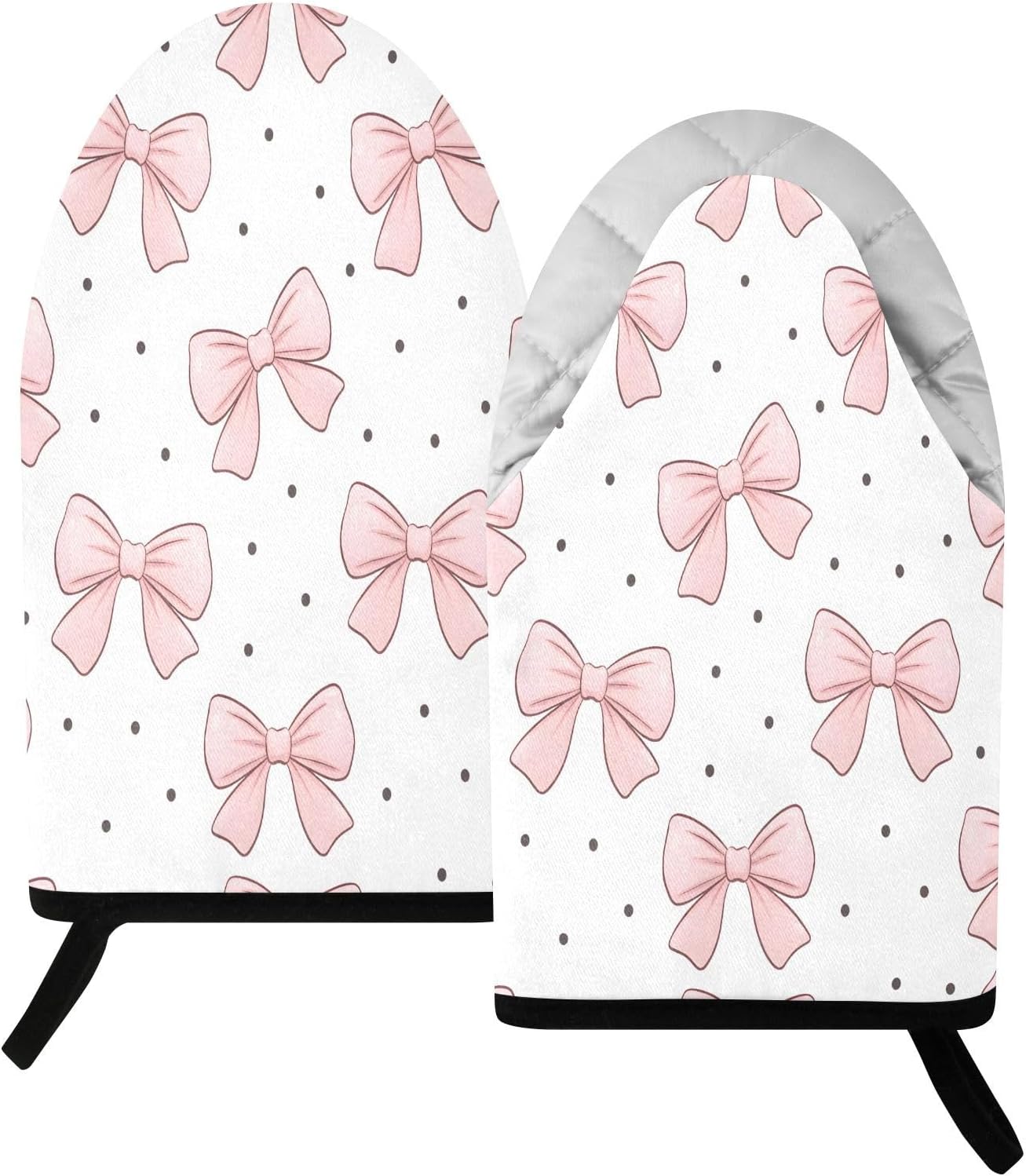 Bows Light Pink Non-Slip Oven Mitts Set Heat Resistant Kitchen Gloves with Quilted Liner Cotton Machine Washable with Hanging Loop for Baking Grilling BBQ