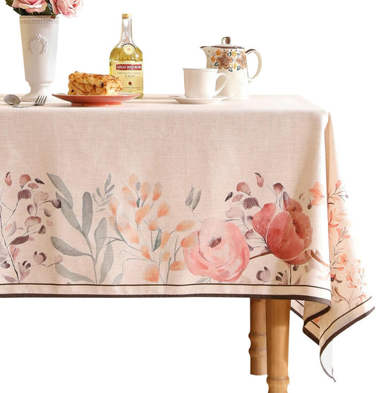 bilin gaier Designer French Rectangular Linen Tablecloth,71"x55"-Sloosa | Vintage Elegant Pink Table Cloth Rectangle Table,Floral Pattern,Decoration,Dining Room,Tea Party,Kitchen,Thanksgiving