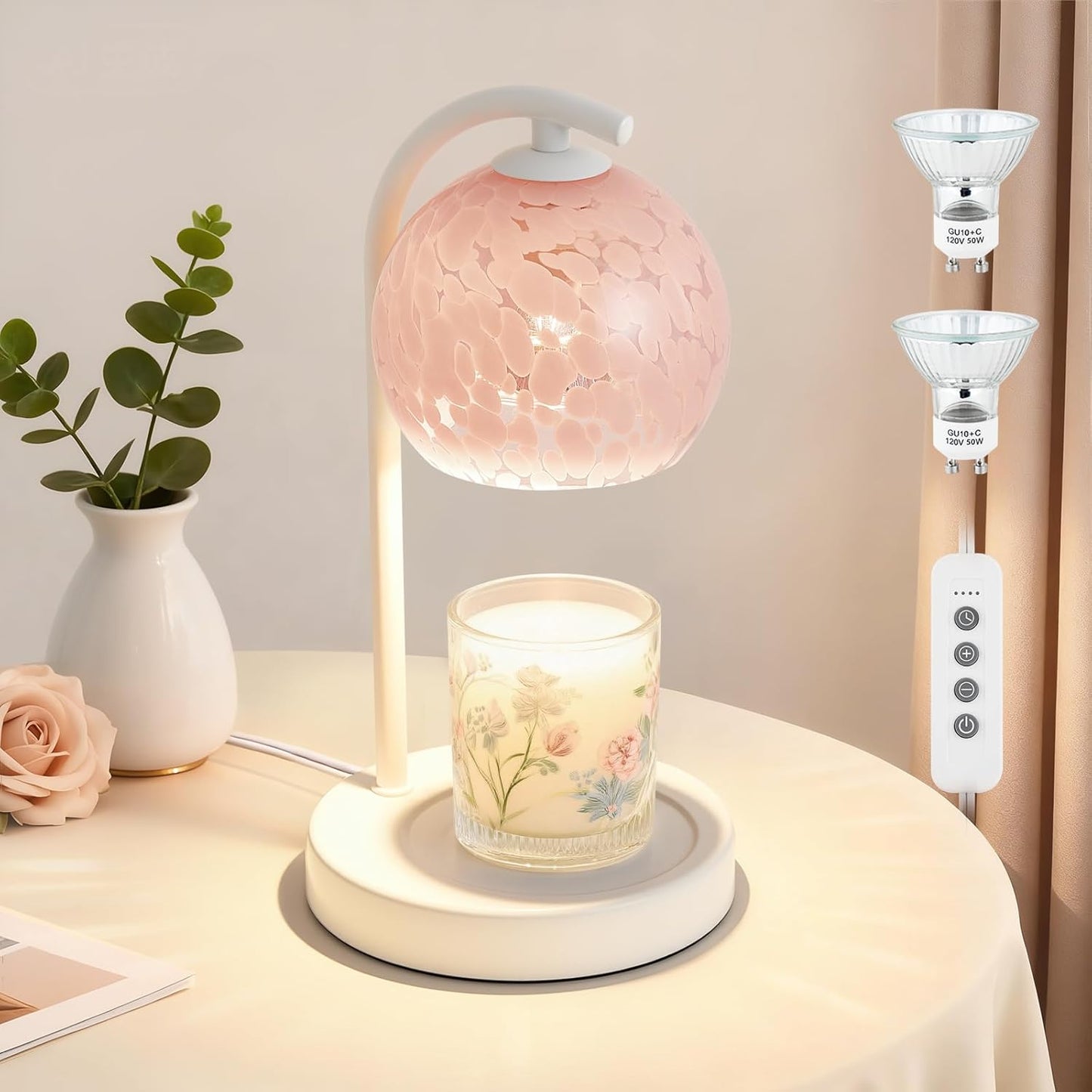 Candle Warmer Lamp Gifts for Women - Dimmable Scented Wax Melt Warmer with Timer - Housewarming Gift for Home Bedroom Decor, Xmas Birthday Gifts for Mom, 2 Bulbs, Pink