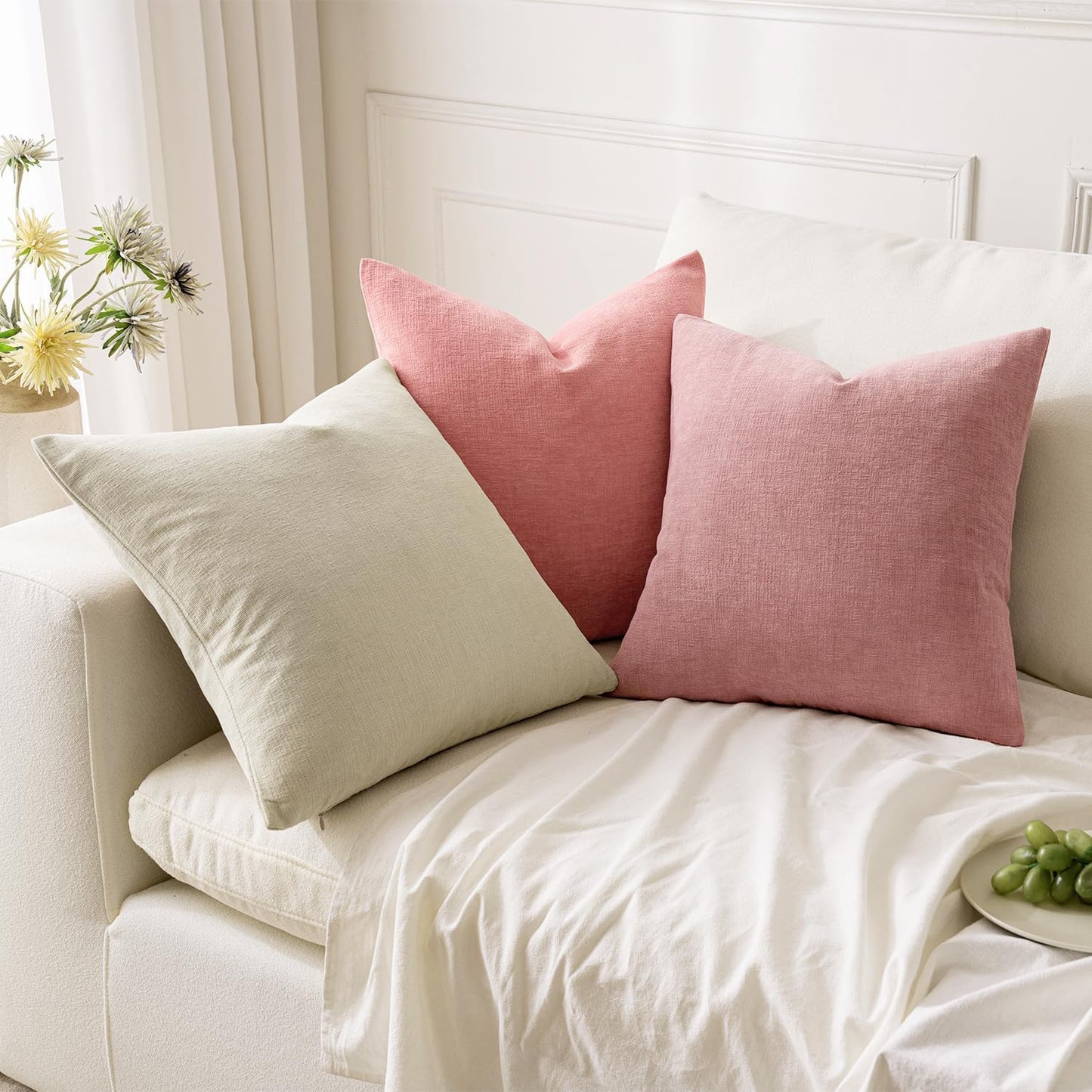 MIULEE Blush Pink Couch Pillow Covers 18x18 Inch, Set of 2 Soft Spring Valentine Cute Decorative Square Throw Pillow Covers Farmhouse for Sofa Living Room Bed