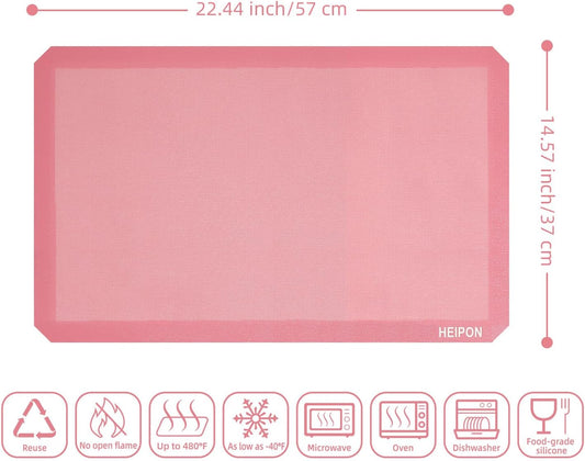 Non-Stick Perforated Silicone Baking Mat,22.44"Lx14.57"W,Reusable,Breathable Mat,Easy to Clean,Breathable Puff Baking Mat,Pastry Mat(Pink,2pcs)