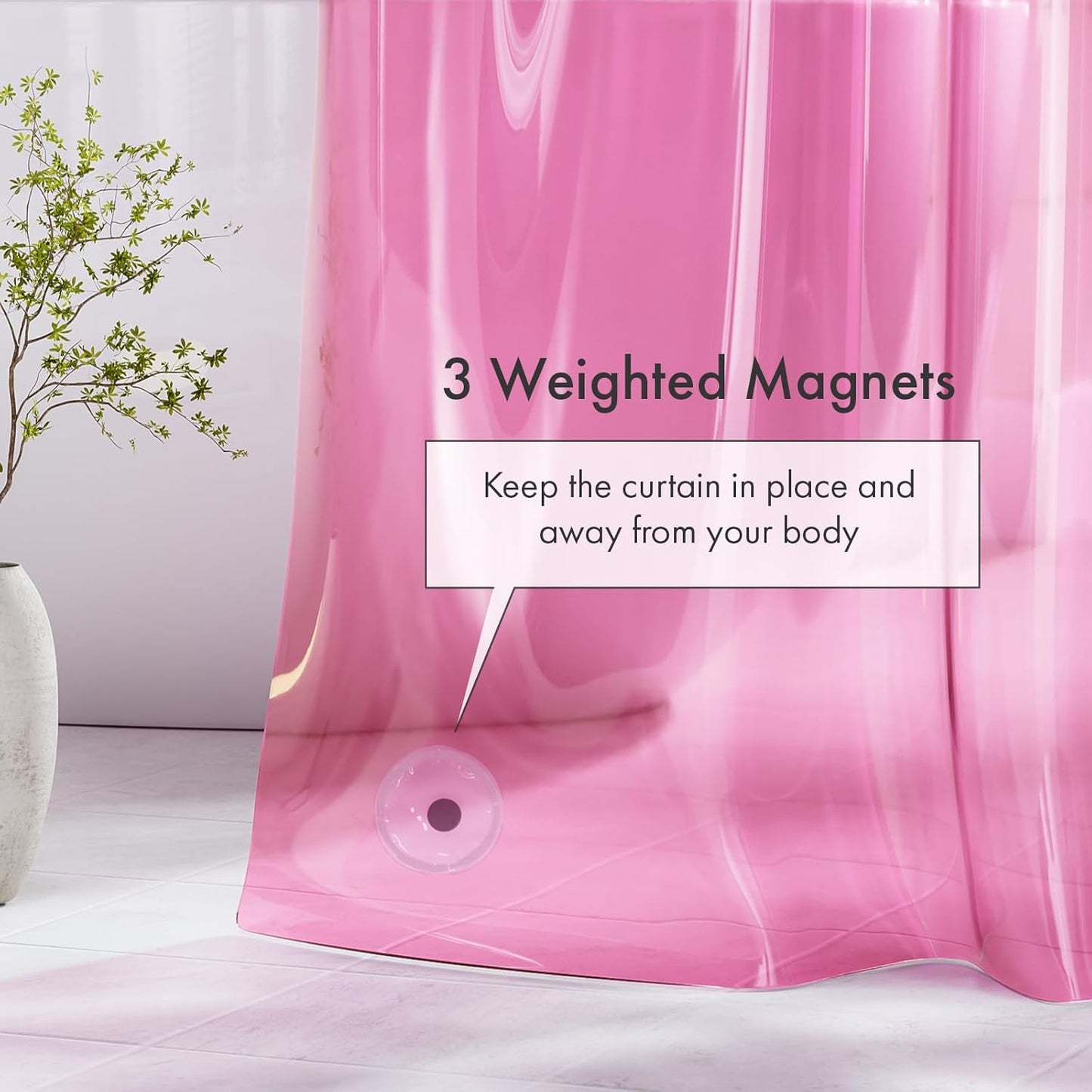 Amazer Shower Curtain Liner 72x72, Plastic Shower Liner PEVA Medium Weight Inside Shower Curtains for Bathroom with Rustproof Grommets, Clear Pink