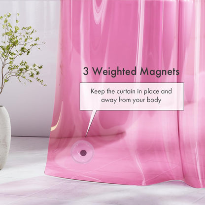 Amazer Shower Curtain Liner 72x72, Plastic Shower Liner PEVA Medium Weight Inside Shower Curtains for Bathroom with Rustproof Grommets, Clear Pink