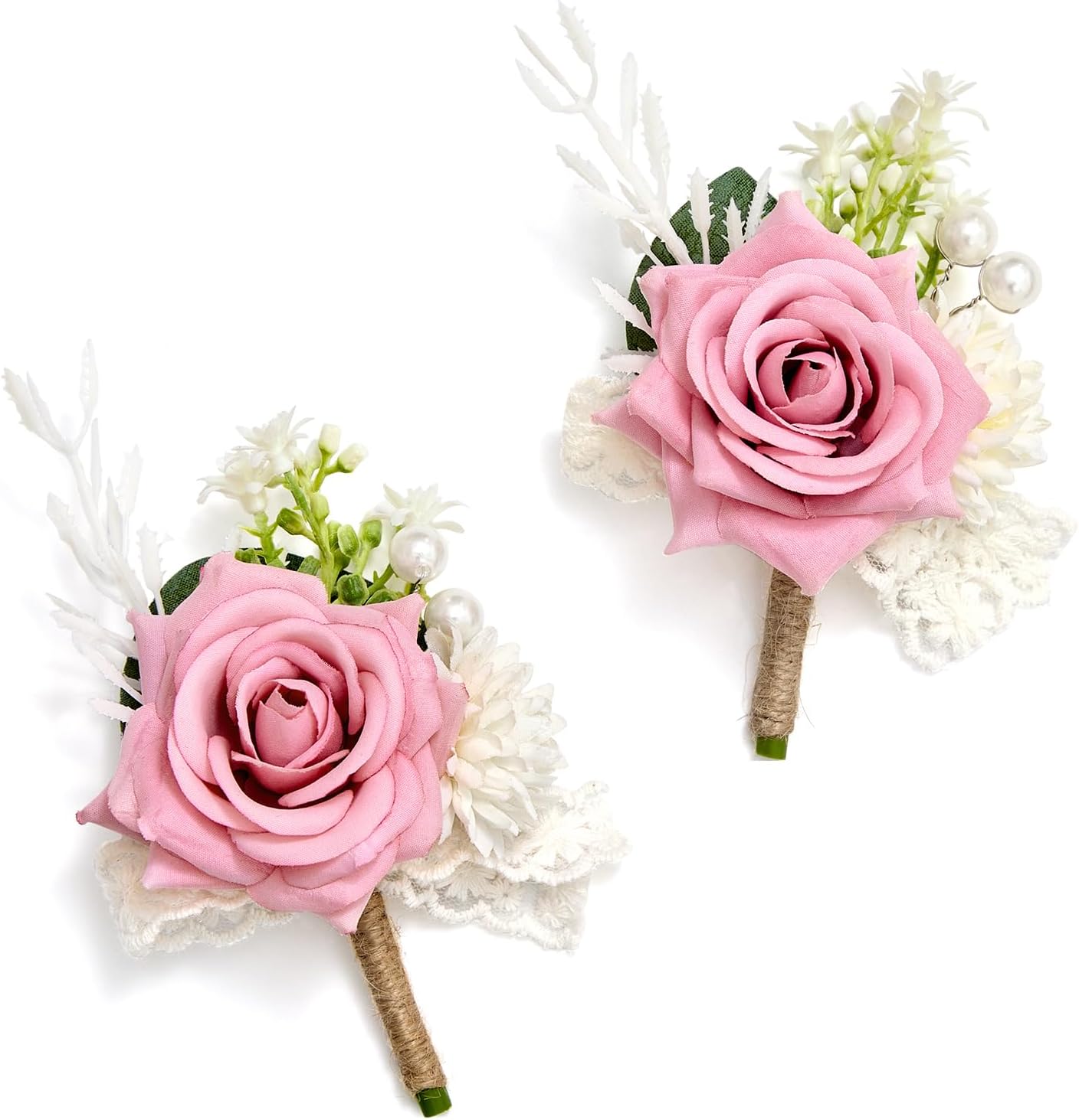 Serwalin 2 Pcs Pink Boutonniere for Men, Groom Groomsmen Best Man Guest Boutonnieres，Artificial Flowers Silk Rose for Wedding Prom Ceremony Anniversary Party Homecoming