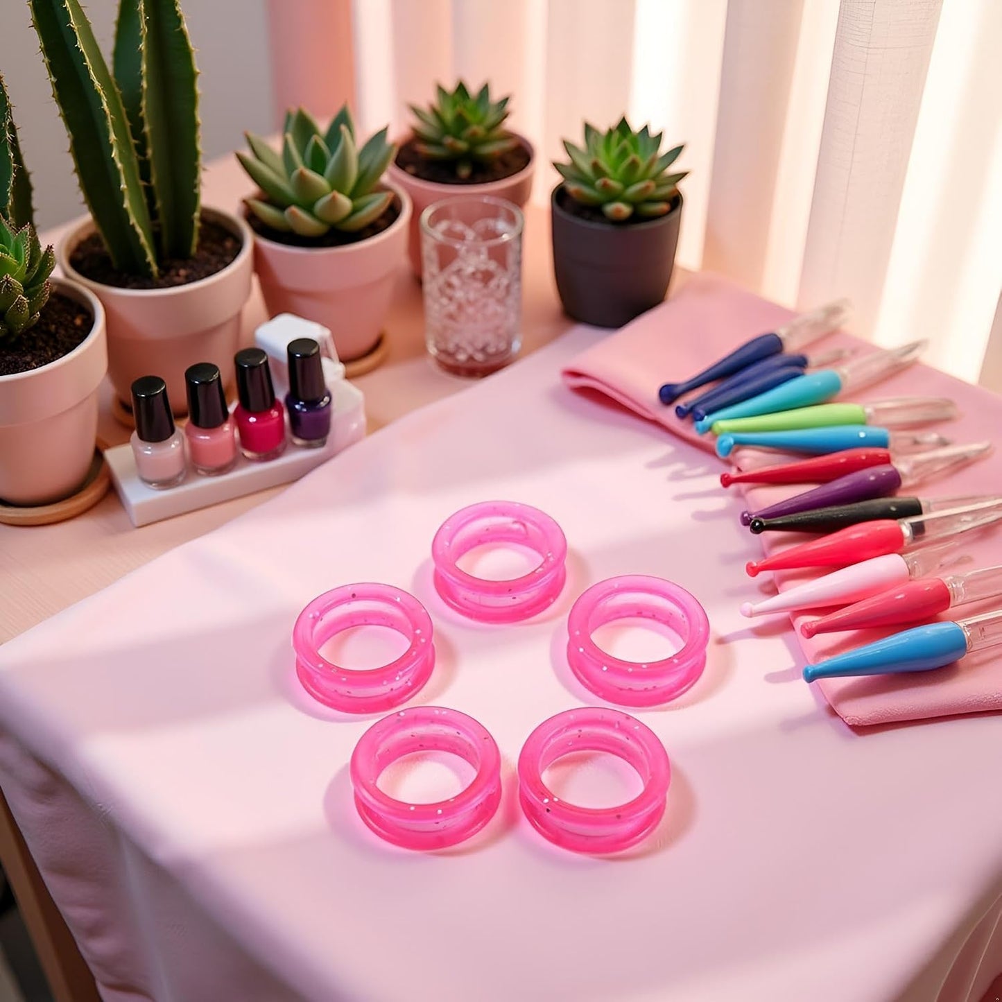 5 Pcs Pink Silicone Scissors Finger Rings Grips Grooming Shear Thumb Inserts Finger Protector Ring for Barber Hair Cutting Scissors Pet Shears