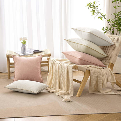ANRODUO Pack of 2 Blush Pink Chenille Throw Pillow Covers 18x18 Inch Farmhouse Decorative Pillow Covers with Stitched Edge Soft Throw Pillows for Couch Sofa Bed and Living Room Fall Boho Home Decor