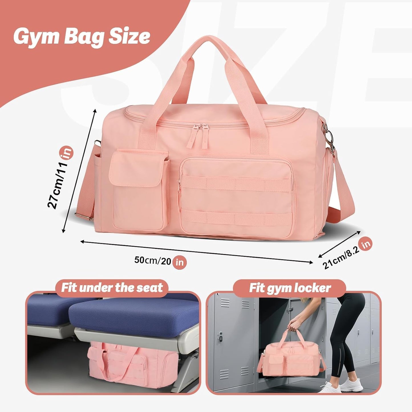 Gym Bags for Women & Men - Lightweight Travel Duffle Bag with Shoes Compartment & Wet Pocket, Durable Carry-on Weekend Bag, Pink